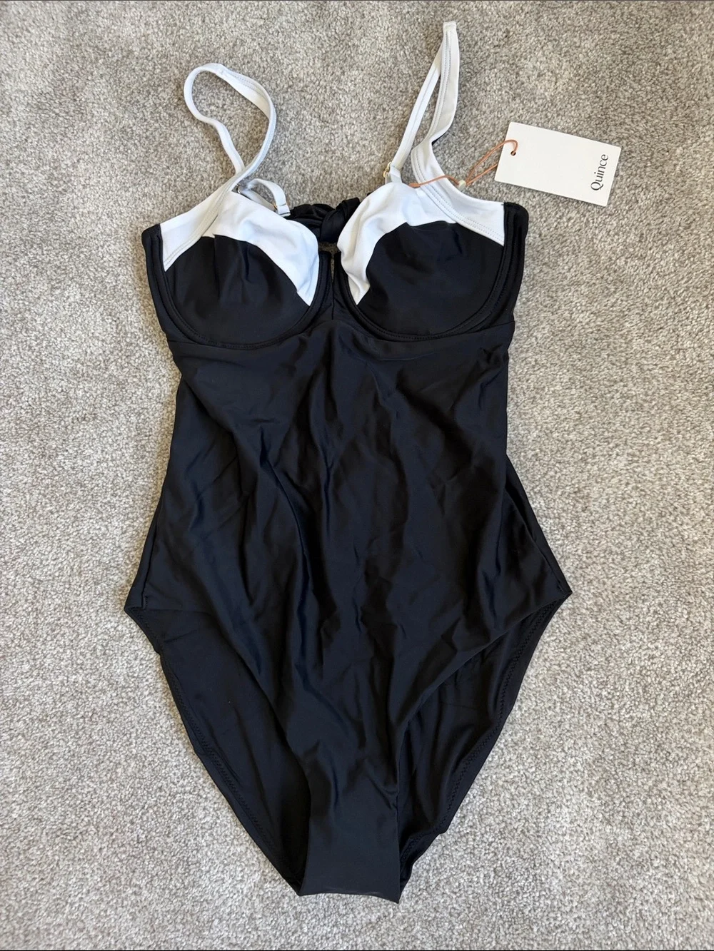 Quince Italian Underwire One-Piece Swimsuit in Black with White Detail M